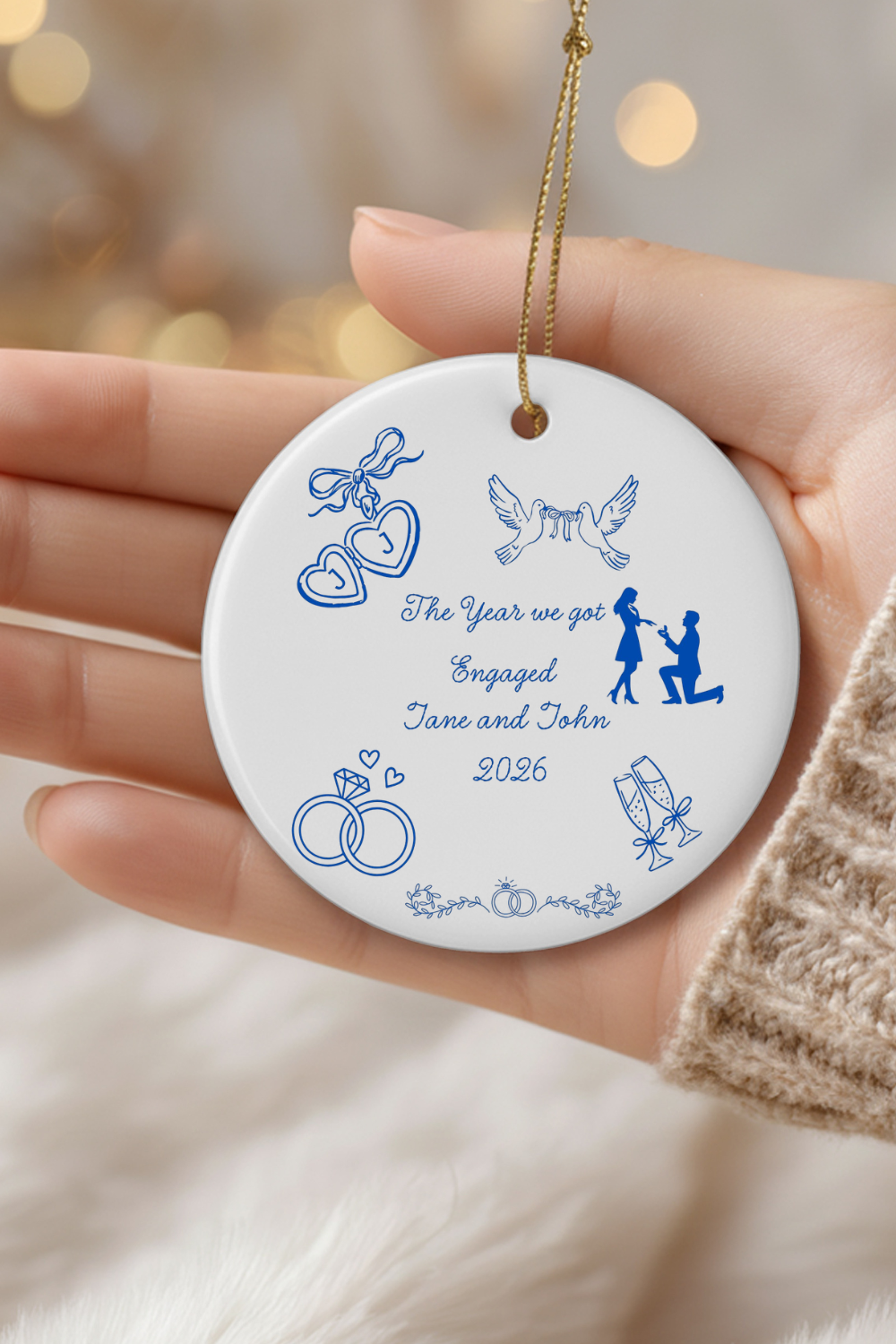 Personalized Engagement Ornament | First Christmas Engaged Ornament | Custom Couple Christmas Ornament | Engagement Gift | Proposal Keepsake | Ceramic Ornament