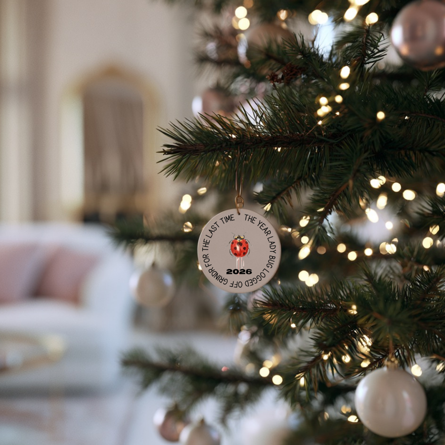 2026 "The Last Time Lady Bug Logged Off" Funny Political Christmas Ornament | Collectible Ceramic Holiday Keepsake