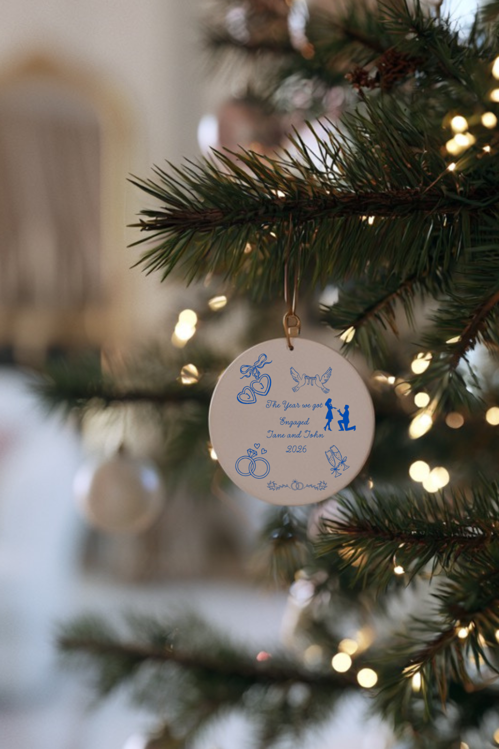 Personalized Engagement Ornament | First Christmas Engaged Ornament | Custom Couple Christmas Ornament | Engagement Gift | Proposal Keepsake | Ceramic Ornament